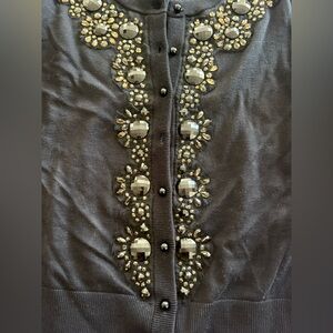 kate spade, black 100% cotton jeweled cardigan